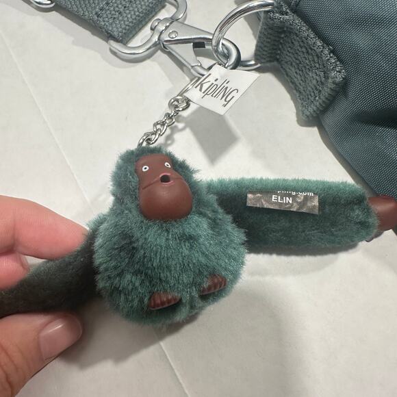 Kipling Shoulder Bag Tote Crossbody Green Nylon w/ Monkey Keychain ELIN HB7697 - Picture 9 of 16